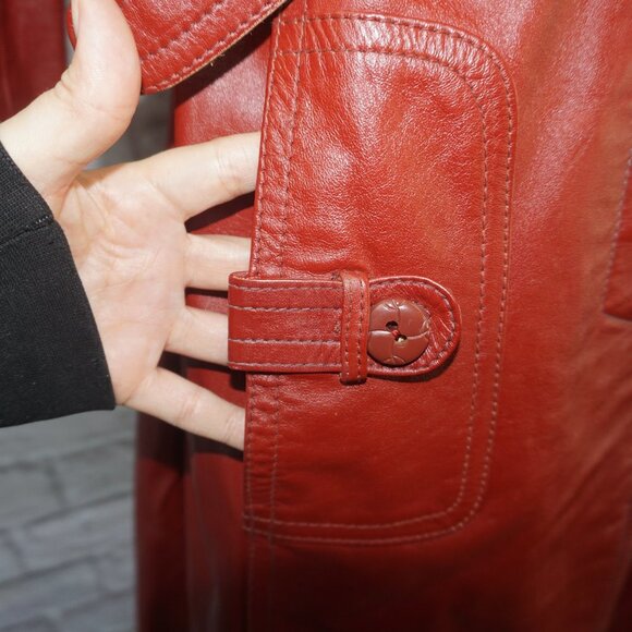 Vintage 70s Leather Trench Coat - Picture 3 of 6